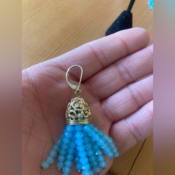 Tassel Earrings with Baby Blue Crystals 2 1/4” Fun! - Picture 5 of 7